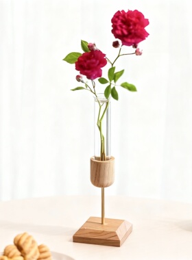 木质玻璃玫瑰水培花瓶桌面摆件