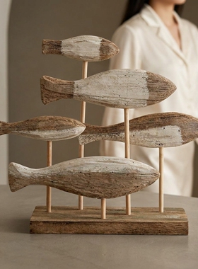 北欧木质小鱼叠层创意摆件