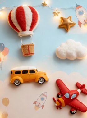 卡通童趣热气球小车飞机毛绒摆件
