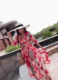 Пляжное платье, длинная юбка, в цветочек