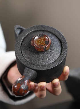 宜兴紫砂壶茶具公道杯有柄分茶器还原柴烧手工手捏侧把公杯煮茶器
