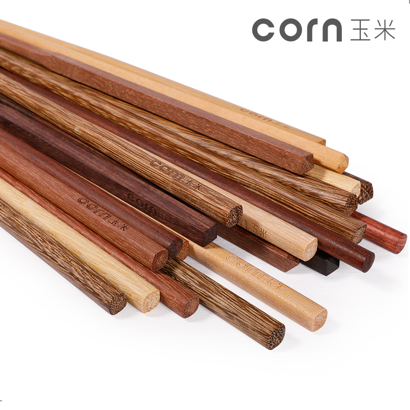 玉米木质筷子一人一双无漆无蜡情侣单双实木分色家用家庭套装快子-图1