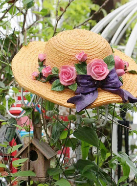 热销户外乡村田园树脂草帽鸟窝吊件鸟屋鸟巢别墅花园装饰庭院造景