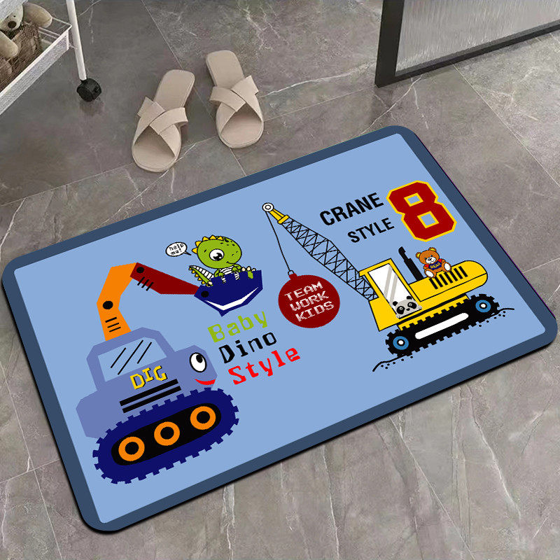 卡通工程小汽车软硅藻泥浴室门口地垫洗手间吸水防摔防滑脚垫速干,淘宝优惠券,粉丝福利购,淘宝优惠卷