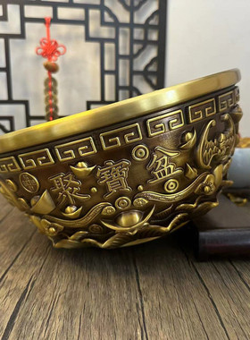 热销沈万三财黄纯家用客厅装饰招聚铜制品工艺品聚宝盆摆件存钱罐