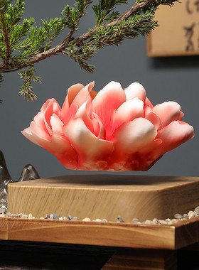 新中式真树迎客松花朵磁悬浮地柏盆景摆件玄关客厅办公室造景装饰