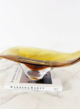 热销现代简约棕色琉璃果盘样板间收纳餐桌茶几果盘客厅装饰摆设