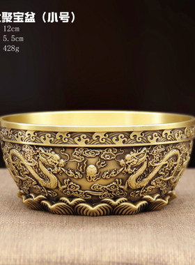 纯黄铜聚宝盆铜双龙聚宝盆储钱罐家居装饰摆件礼品聚宝盆摆件批发