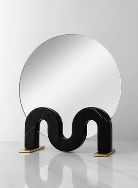 热销米洛思维现代轻奢样板房大理石摆件创意几何镜子客厅玄关卧室