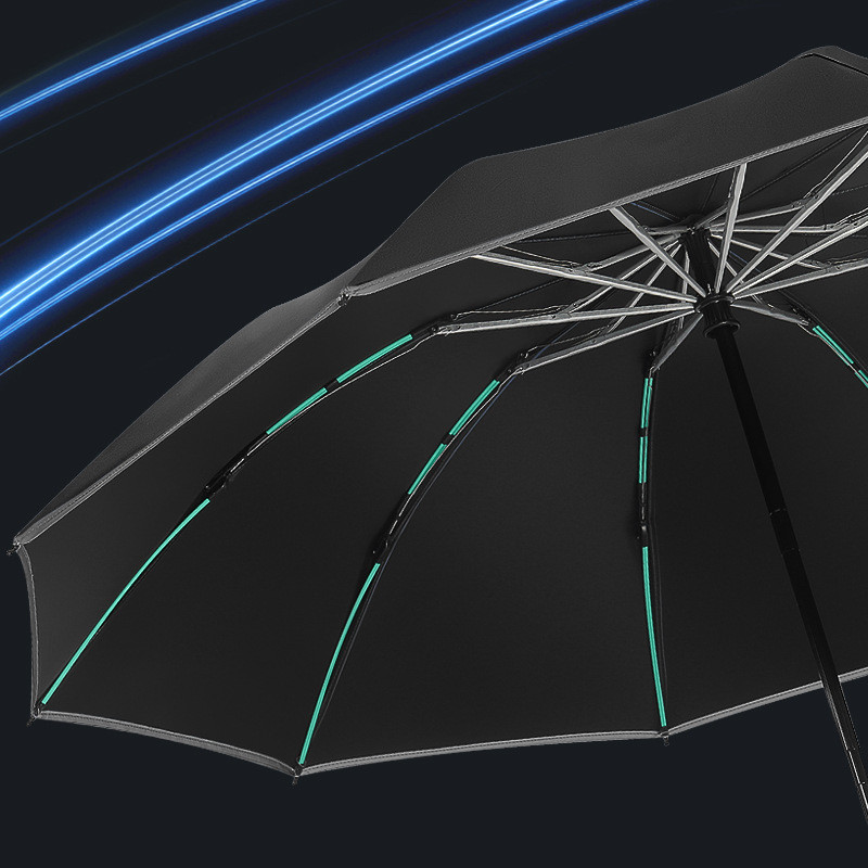 木手柄10骨全自动反向伞折叠反光条自动伞三折峰峰车载商务晴雨伞 - 图1