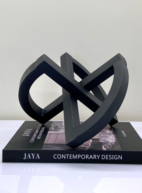 热销几何简约现代交错抽象黑色金属摆件玻璃花器样板房家居软装饰