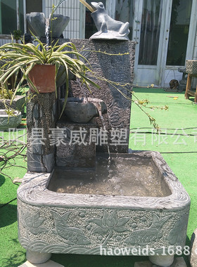 供应石雕喷泉大理石流水摆件青石雕刻喷泉室内水景摆件