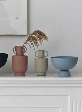 热销四耳金属磨砂花瓶摆件花器酒店样板房居家客厅卧室装饰工艺品