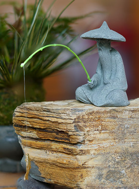 姜太公钓鱼假山水景摆件流水人物生态鱼缸内装饰品渔翁微景观造景