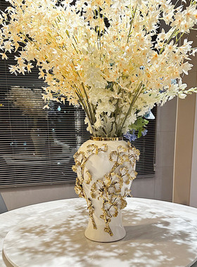 热销轻奢陶瓷手工贴花将军瓶电镀金色插花花瓶样板房玄关客厅花店
