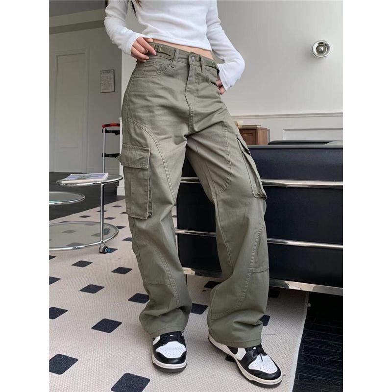 美式街头高街宽松直筒军绿色工装大码阔腿裤显瘦潮,淘宝优惠券,粉丝福利购,淘宝优惠卷