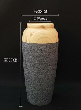 玻璃钢北欧摆设灰石漆酒坛形落地大花瓶公司家居酒店商场创意木纹