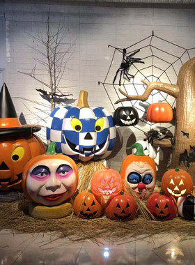 热销酒吧万圣节南瓜怪玻璃钢雕塑商场美陈游乐园搞怪场景布置装饰