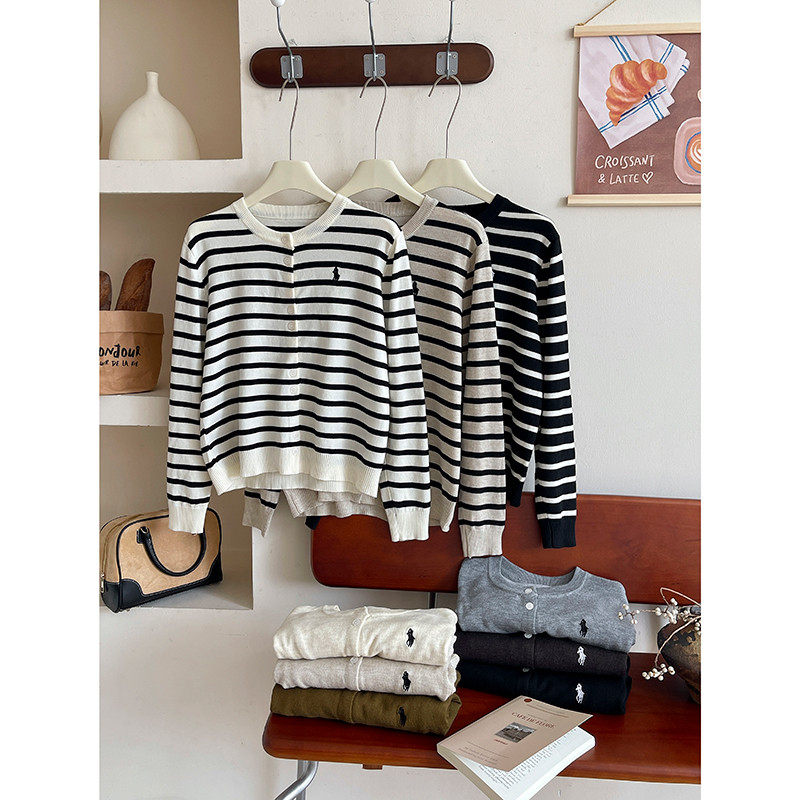 韩系软糯小马刺绣毛开衫女春条纹休闲百,淘宝优惠券,粉丝福利购,淘宝优惠卷