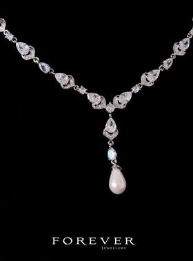 耳环套装微镶锆石人造珍珠新娘时尚首饰品晚宴会颈链