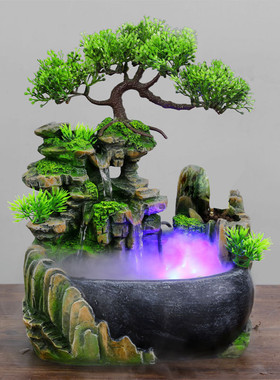 开业创意礼品盆景装饰小假山桌面办公室流水摆件加湿器工艺品