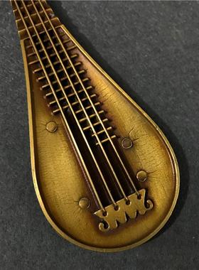 古玩型仿古收藏品纯铜黄铜琵琶铜器香插家居装饰吉他摆件批发