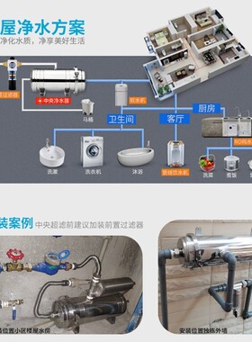 中央超滤净水器不锈钢卡箍PVDF可洗膜净水机10吨大流量全屋净化器