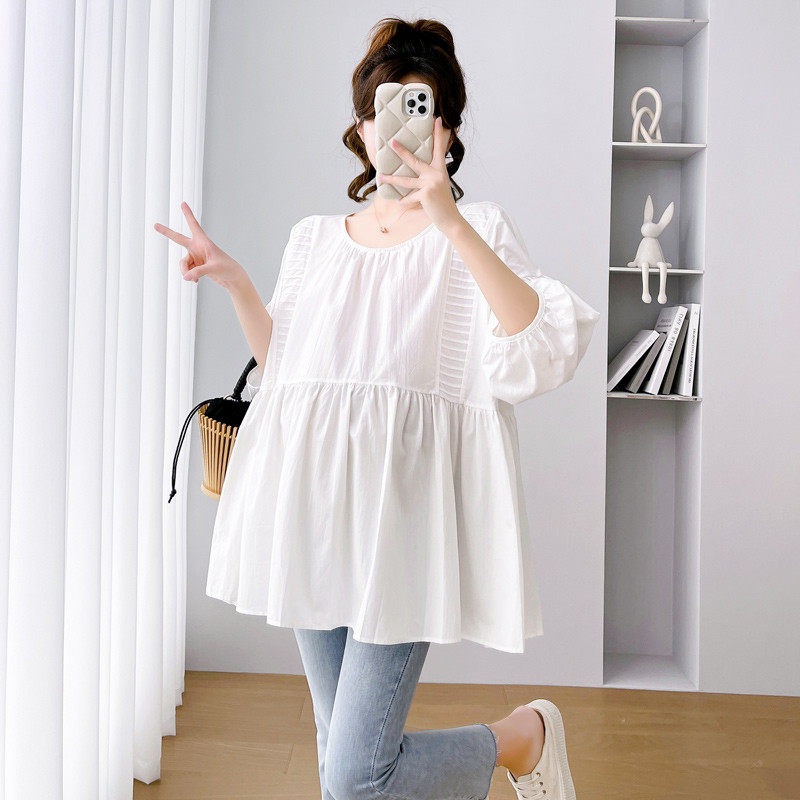 孕妇装夏装时尚宽松遮肚七分袖洋气减龄娃娃衫休闲圆领衬衣女,淘宝优惠券,粉丝福利购,淘宝优惠卷