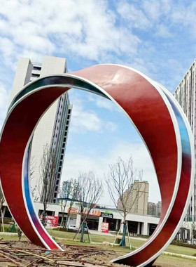 不锈钢大型创意圆环雕塑灯光金属户外落地城市商业街大型雕塑圆环