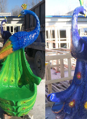 热销孔雀座椅休闲椅彩绘动物园游乐场玻璃钢雕塑动物座椅景观小品