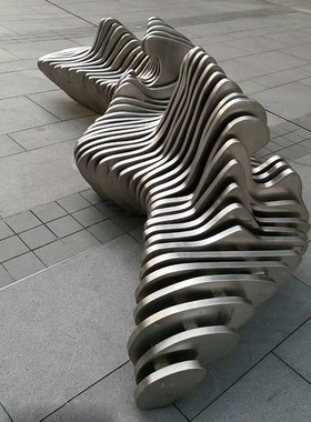 热销不锈钢金属商业街座椅雕塑户外公园商场步行街波浪形休闲创意