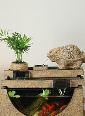 热销h循环水新中式生财龙龟养鱼办公室流水摆件创意桌面鱼缸开业