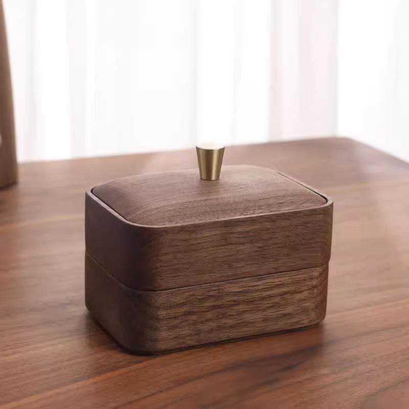 黑胡桃木牙签牙线收纳盒带盖棉签盒家用双层牙签筒木质桌面整理盒,淘宝优惠券,粉丝福利购,淘宝优惠卷