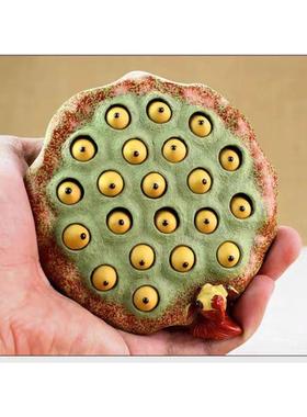 紫砂茶宠莲子创意手工金鱼壶盖莲蓬精品茶台茶具喷水托摆件可养