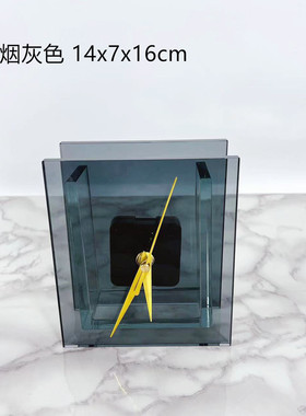 水晶玻璃北欧样板房茶色烟灰现代金属时钟摆钟饰品客厅摆件