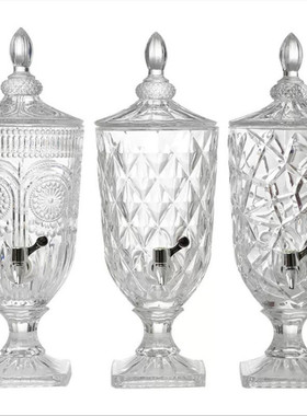 厂家现货时尚潮品水晶玻璃瓶雕刻浮雕纹理花大果汁缸家庭聚餐缸