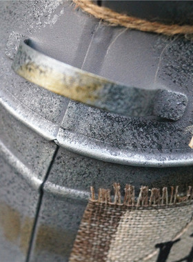 法式乡村风铁皮锈迹花壶铁桶/样板房摆设/奶装饰品双把手花园壶