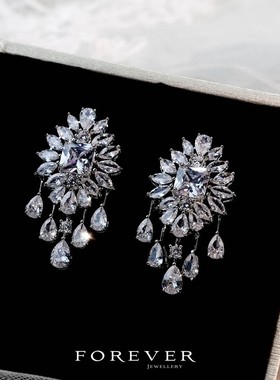 新娘项链耳环套装锆石婚礼纱饰品结婚晚宴会首饰奢华晚礼服配饰闪