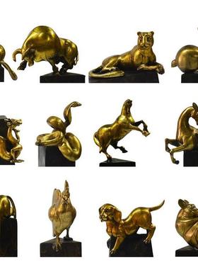 雕塑摆件十二生肖摆件客厅办公室家居装饰品中式铜全铜工艺品