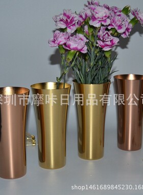 厂家花瓶北欧现代风黄红铜色插花花瓶摆件家居装饰生产花器批发