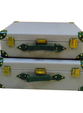 样板间软装咖色皮质手提箱板房家居柜子装饰箱新中式简约摆箱子饰