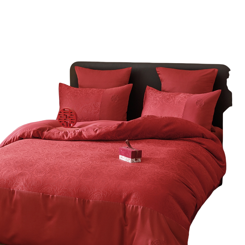 高档中式结婚四件套大红色新婚床单被套纯棉婚庆床上用品婚房喜被,淘宝优惠券,粉丝福利购,淘宝优惠卷