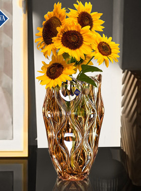 热销捷克bohemia进口水晶玻璃花瓶描金线创意欧式花插家居装饰摆