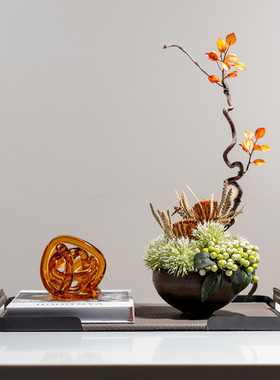 热销干花插花仿真花新中式酒店餐厅桌花客厅茶几玄关壁龛摆花软装