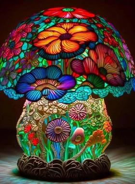 工艺蘑菇台灯装饰品设计家居树脂七彩蘑菇灯家居庭院设计摆件