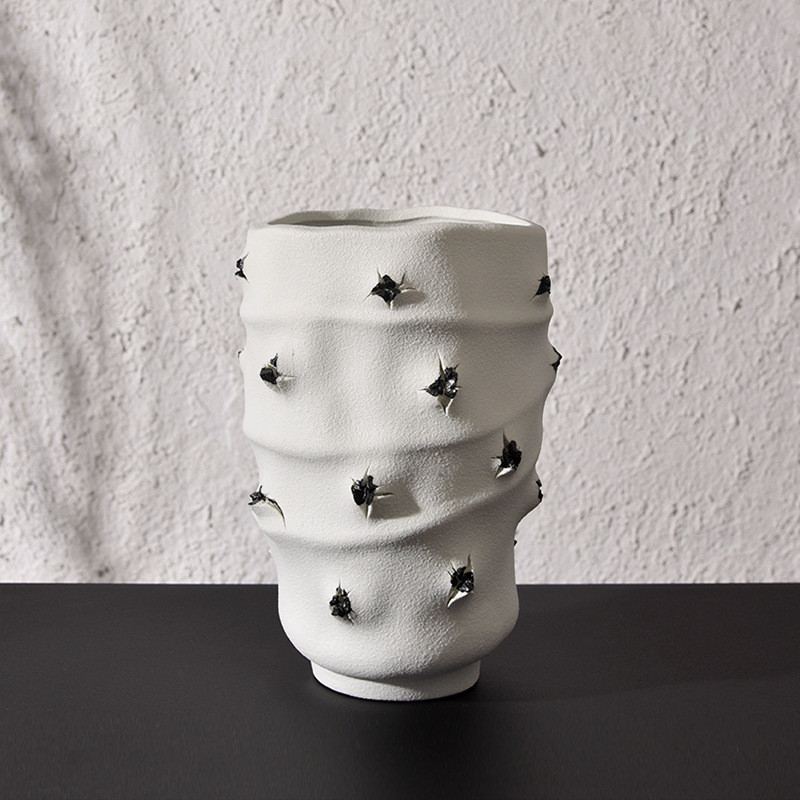 热销新中式裂纹孔花器创意摆件插画干花客厅酒店电视柜工艺品软装 - 图0