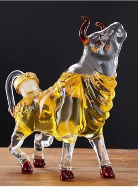 热销2斤装十二生肖牛造型透明家用泡酒瓶高硼硅玻璃工艺品空瓶不