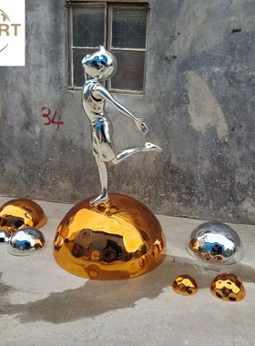 热销电镀人物玻璃钢酒店楼盘软装售楼部飞翔小孩雕塑艺术落地装置