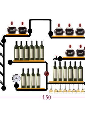 loft复古工业风置物架墙上水管实木铁艺壁挂式咖啡厅酒吧酒柜酒架