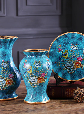 欧式摆件三件套电视柜装饰客厅插花花器家居饰品陶瓷花瓶摆件